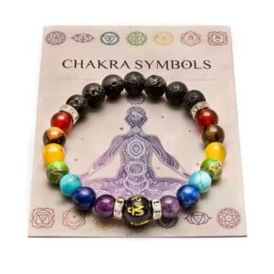 Bracciale 7 Chakra con carta significativa per uomo donna cristallo naturale guarigione ansia gioielli mandala yoga